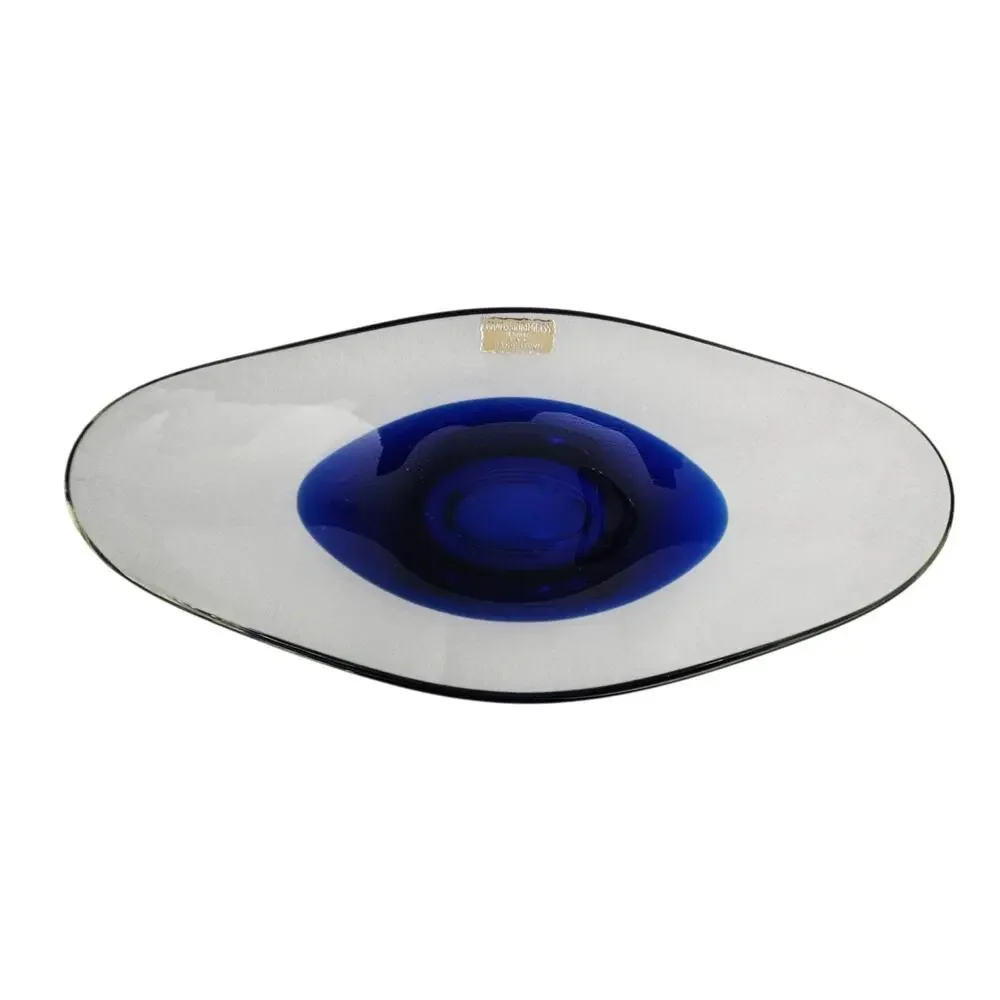 Randsfjord Glass Norway Handblown Cobalt Blue Art Glass Oval Centerpiece Bowl